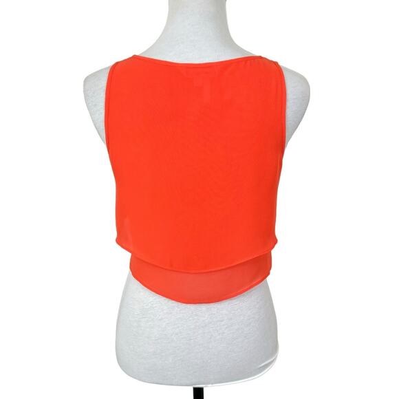 BCBGeneration NWOT Orange Flowy Layered Button Up Crop Top Sheer Tank - Picture 4 of 13